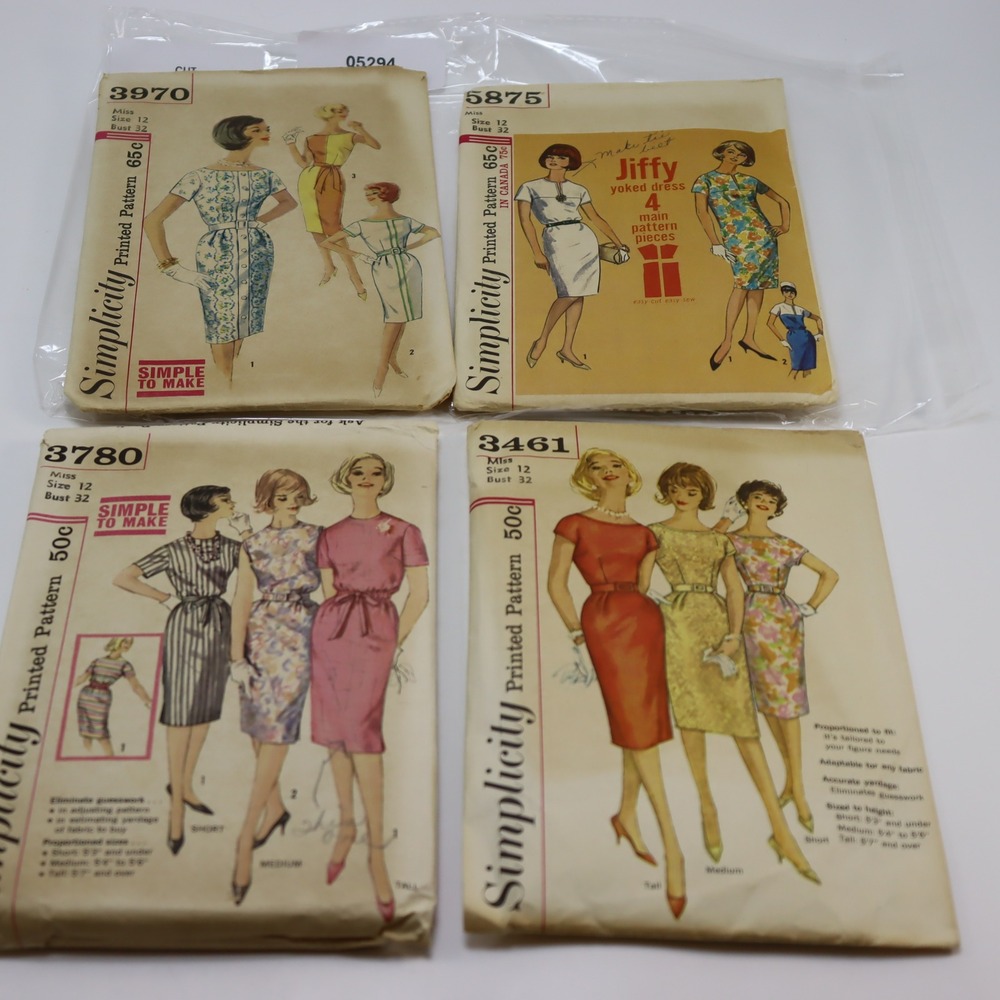 Simplicity Vintage 1960s Dress Sewing Patterns Lot 4 Size 12 Bust 32 MCM Mod